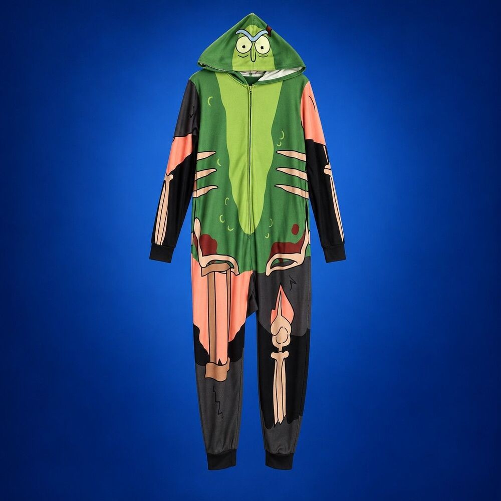 Rick and Morty Pickle Rick Adult S M Hooded Exo Jumpsuit Halloween Costume C103